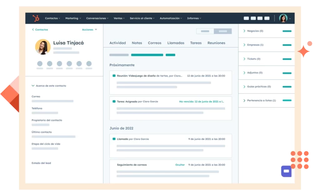 Interfaz del CRM de Hubspot